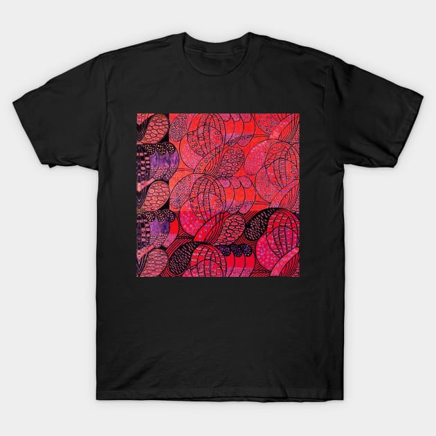 ABSTRACT FLORAL SWIRLS IN RED BLUE BLACK Art Nouveau T-Shirt by BulganLumini